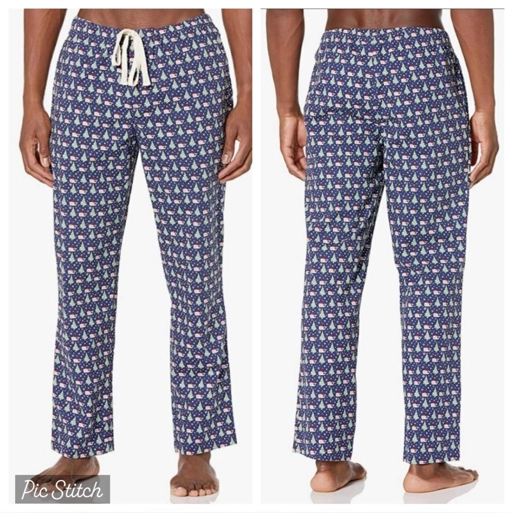 Vineyard Vines Logo Men Deep Bay Blue Whale Xmas Tree Print Lounge Pants M